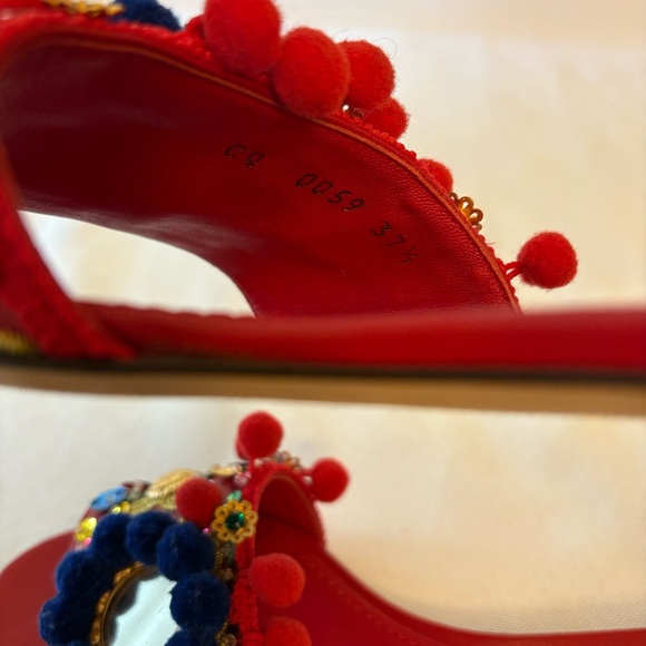 Dolce & Gabbana Red Embellished Sandals - Picture 6 of 9
